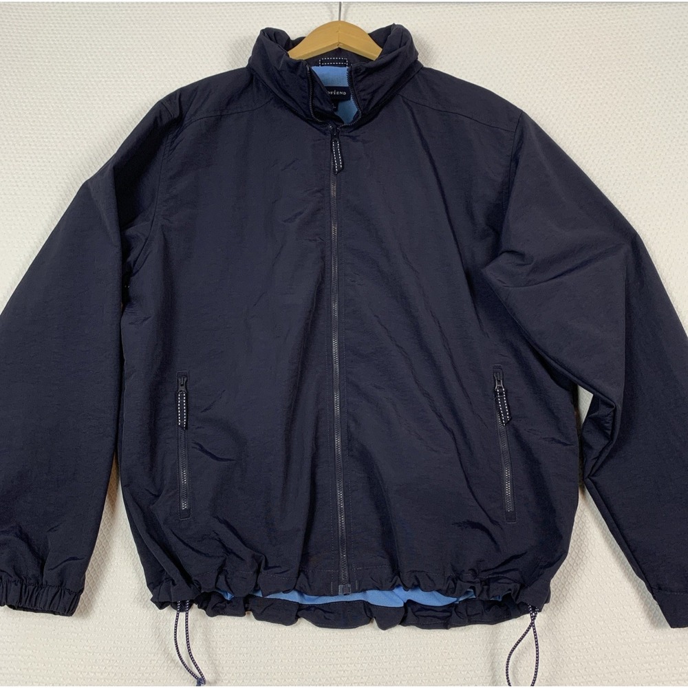 Lands End Windbreaker Jacket Mens Large L 42-44 Navy Blue Lined Full Zip